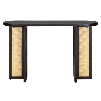 VYNXARIA Console Tables - Farmhouse Rattan Entryway Table, 56in Narrow Hallway Table with Storage, Espresso