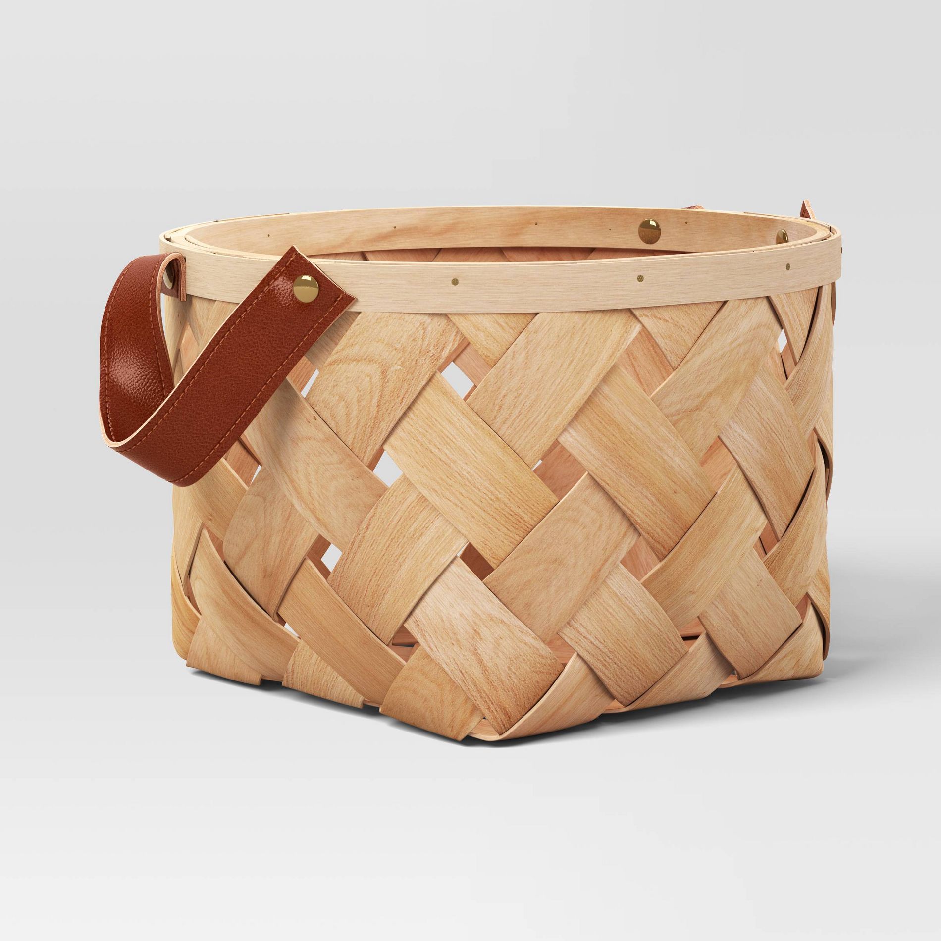 Wood Decorative Basket with Faux Leather Handles - Threshold™