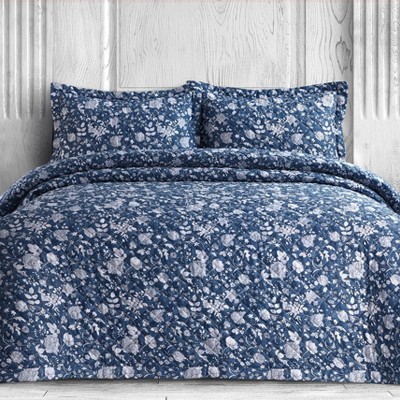 Queen 300 Thread Count Kate Organic Cotton Quilt Set Blue - Azores Home