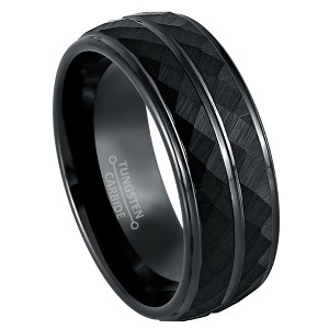 Jewelry Avalanche 8mm Black Faceted Tungsten Carbide Mens Wedding Band Comfort-fit - 1 of 4