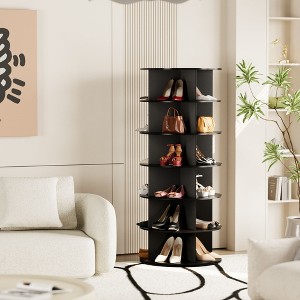 6 Tier Rotating Shoe Rack Tower, Revolving Shoe Rack Storage, Round Carousel Vertical Handbag and Shoe Organizer ,Black - 1 of 4