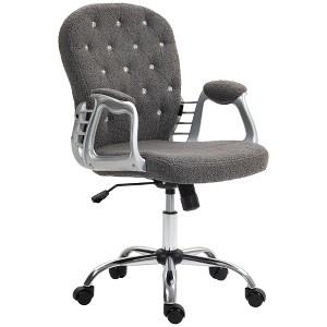 Button Tufted Desk Chair, Home Office Chair with Padded Armrests, Adjustable Height and Swivel Wheels - 1 of 4