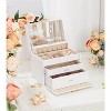 3-Drawer Jewelry Box with Lock for Dresser, Earring Storage Organizer for Girls & Women, White - 2 of 4