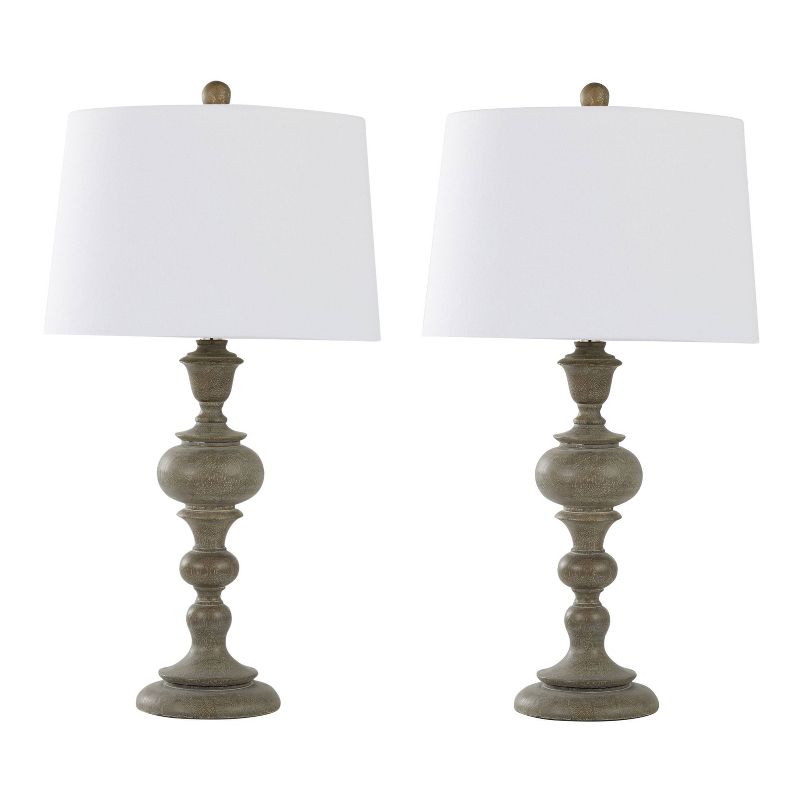 LumiSource (Set of 2) Morocco 30.25&#34; Farmhouse Table Lamps Distressed Beige Gray Polyresin Brushed Nickel and White Shade from Grandview Gallery, 1 of 8