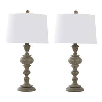 LumiSource (Set of 2) Morocco 30.25" Farmhouse Table Lamps Distressed Beige Gray Polyresin Brushed Nickel and White Shade from Grandview Gallery