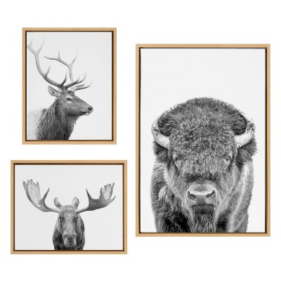 Sylvie Black and White Animal Portrait Canvas Art Trio