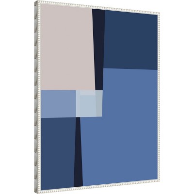 Blue and Beige Geometric Abstract Canvas Art with Beaded Frame