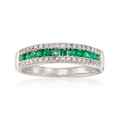 Ross-Simons 1.70 ct. t.w. Emerald and .20 ct. t.w. Diamond Ring in 14kt White Gold