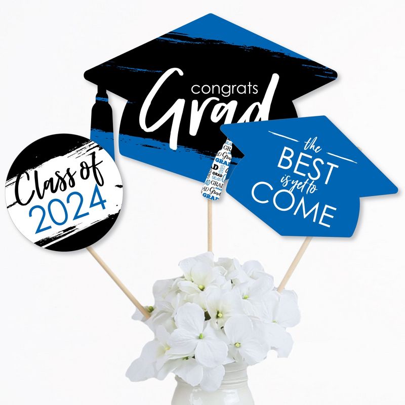 Big Dot of Happiness Blue 2024 Graduation Party Centerpiece Sticks - Table Toppers - Set of 15, 3 of 9