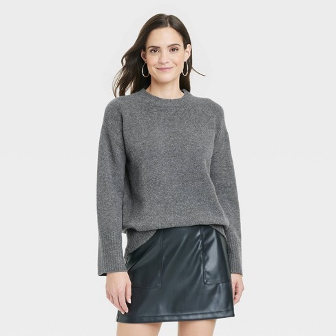 Women's Crewneck Tunic Pullover Sweater - A New Day™ Dark Gray L : Target