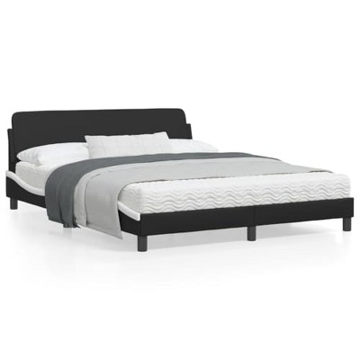 vidaXL Faux Leather Bed Frame - 59.8"x79.9" Black/White - Fashionable Waved Design Headboard