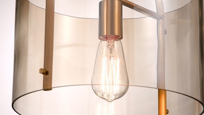 Soft Gold and Cognac Glass Mini Drum Pendant Light