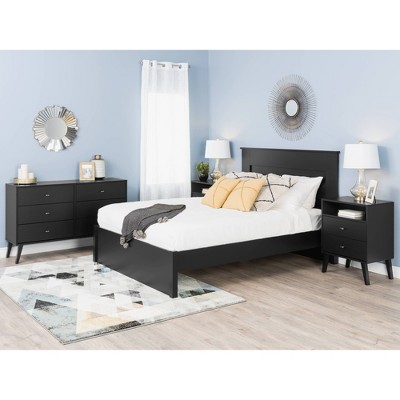 Black Mid-Century Double Dresser with Deep Drawers