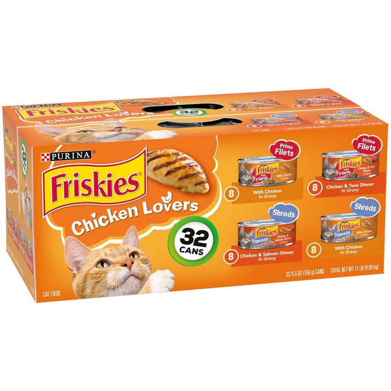 Purina Friskies Prime Filets &#38; Shreds with Tuna, Chicken, Salmon and Seafood Lover Wet Cat Food - 5.5oz/32ct Variety Pack, 4 of 8