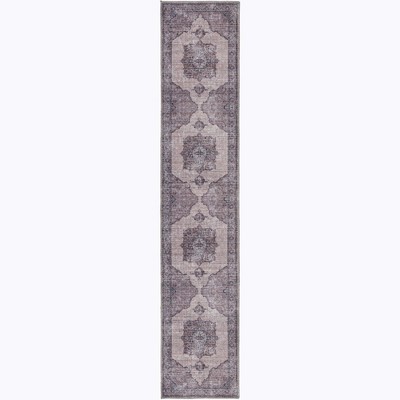 Ivory Floral Chenille Washable Runner Rug