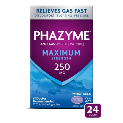 Phazyme Maximum Strength Gas & Bloating Relief Works in Minutes 250 mg Fast Gels - 24ct