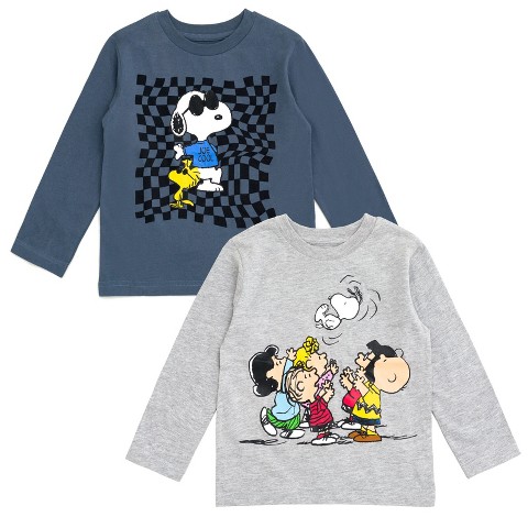 Snoopy Peanuts Big Boys 2 Pack Long Sleeve T-Shirts Teal / Gray 10-12