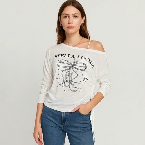 Cherie Code Women’s Graphic Top – Off-Shoulder, Ruched Side, Long Sleeve - 1 of 1