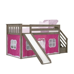 Max & Lily Twin Low Bunk Bed with Stairs and Slide with Curtains - 1 of 2