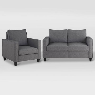 2pc Georgia Fabric Loveseat And Accent Chair Set Gray Corliving