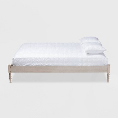 Antique White Oak Queen Wood Platform Bed Frame with Turned Legs