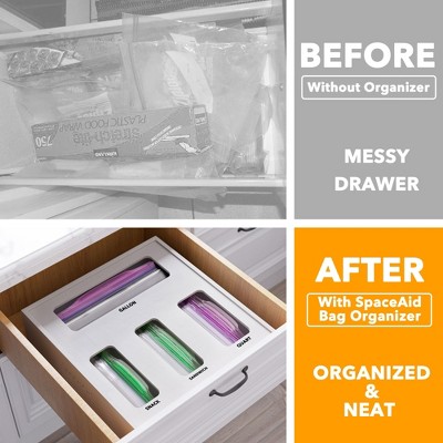 White Bamboo Kitchen Drawer Bag Organizer with 4 Slots
