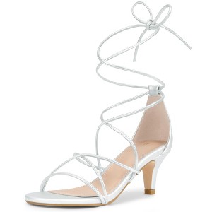 Allegra K Women's Strappy Kitten Heel Lace-Up Sandals - 1 of 4