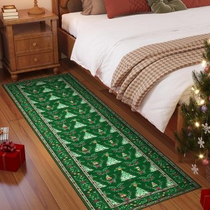 Christmas Area Rug, Xmas Tree Print Foldable Carpet with Non Slip Backing, Low Pile Stain Resistant Floor Carpet for Living Room, Bedroom - 1 of 4