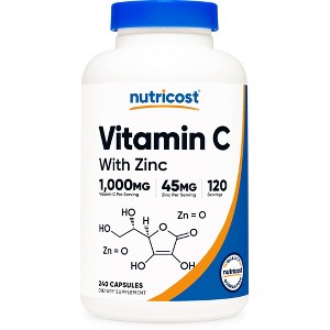 Nutricost Vitamin C With Zinc (1000mg) 240 Capsules - 45mg Zinc, GMO-Free, Gluten Free, Vitamin C Supplement, 120 Servings - 1 of 4