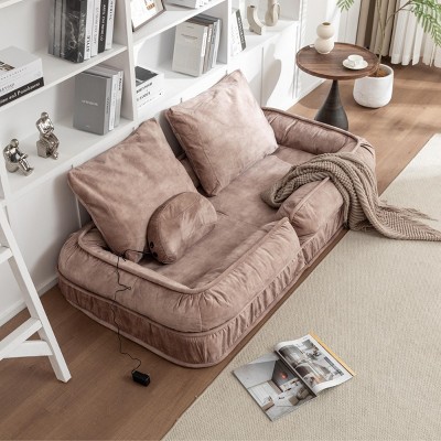 70" Velvet Best Human Sized Dog Bed Pet And Human Friendly Pet Beds, Adjustable Bean Bag Floor Sofa with Massage Pillow & 2 Soft Pillows-Cuddlewood