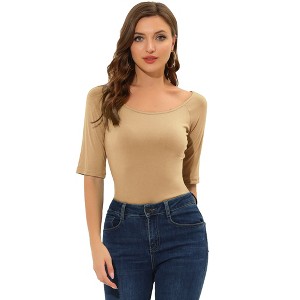 INSPIRE CHIC Women's Half Sleeves Scoop Neck Fitted Layering Soft T-Shirt - 1 of 4