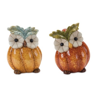 Melrose Terracotta Pumpkin Owl Figurine (Set of 2)