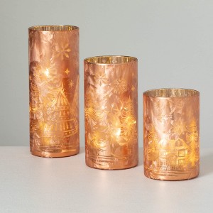 10"H, 8"H and 6"H Sullivans LED Holiday Candle Jar - Set of 3, Gold - 1 of 4