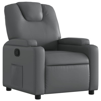 vidaXL Gray Faux Leather Recliner Chair with Manual Recline, Cup Holders and Side Pocket for Living Room, Bedroom Comfort