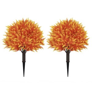 poetree 24" Artificial Cedar Topiary Ball with Ground Spikes 2-Pack ,Fall Decor for Year-Round Porch & Garden - 1 of 4