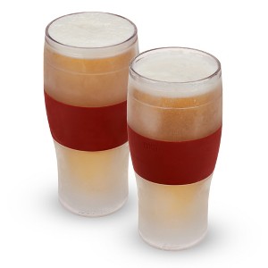 Host FREEZE Beer Glasses, Frozen Brew Mugs, Freezable Pint Glass Set, Insulated Beer Glass, Double Walled Insulated, 16oz, Set of 2, Crimson Red - 1 of 4