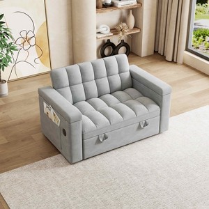 MAYEERTY 65 inch 3-in-1 Foldable Large Computer Desck Sofa Bed, Modern Velvet Double Sofa with Adjustable Backrest Storage Bag Pillow Light Gray - 1 of 4