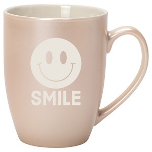 100 North Smiley Face 10 Ounce White and Precious Pearl Metallic Finish, Comfortably Fits Your Hands, New Bone China Coffee Tea Cup Mug, Smile - 1 of 1