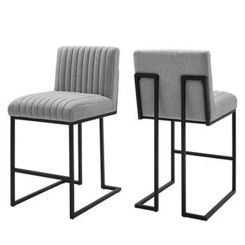 Set of 2 Indulge Channel Tufted Fabric Counter Height Barstools Light Gray - Modway