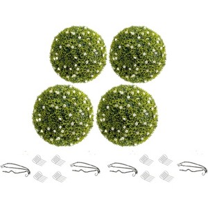 GAOMON Artificial Plant Topiary Ball Set of 4, Decorative Artificial Boxwood Balls with Pink Flowers, Indoor Outdoor - 1 of 4