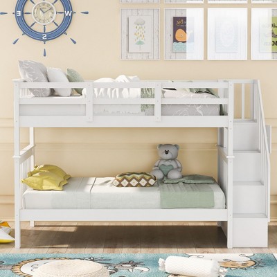 NicBex Twin Over Twin Bunk Bed with Storage Space and Ladder,Loft Bed with Safety Guardrail for Bedroom,Convertible into 2 Beds,Gray/White/Brown