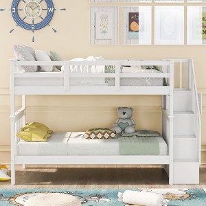 NicBex Twin Over Twin Bunk Bed with Storage Space and Ladder,Loft Bed with Safety Guardrail for Bedroom,Convertible into 2 Beds,Gray/White/Brown - 1 of 4