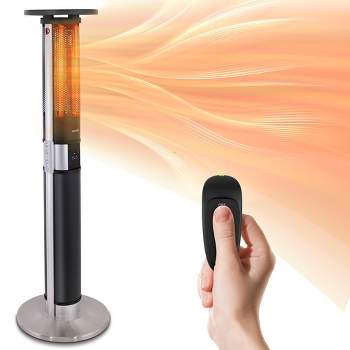 SereneLife 1500W Infrared Patio Heater, Electric, Indoor/Outdoor, Portable Tower, Remote Control, Black (SLOHT44)