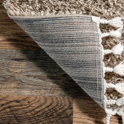 Beige Braided Tasseled Shag Synthetic Area Rug 2' x 3'