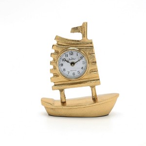 TopComfy Decorative Object Boat Shaped Desk Clock with Gold Polished Finish for Home Decor, Gold, 8"*3"*9.5" - 1 of 4
