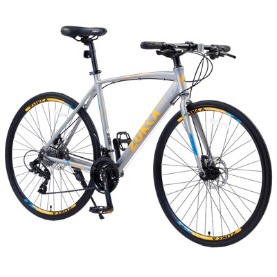 Aukfa 700c Hybrid Bike for Adults, 24-Speed Commuter Bicycle with Disc Brakes and Aluminum Frame, Urban Fitness City Bike for Men and Women