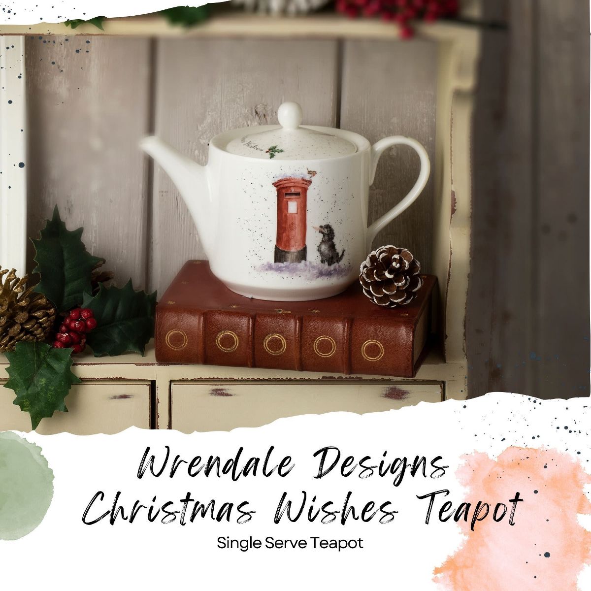 Royal Worcester Christmas Wishes 16oz Teapot Dog Fine Bone China Wrendale Designs Holiday Teapot - thumbnail 2
