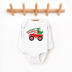 The Juniper Shop Christmas Dino Truck Baby Long Sleeve Bodysuit - 6 Month - White - 1 of 3