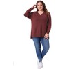 Women's Plus Size V Neck Long Sleeve Slit Hem Casual Pullover Fall Winter Knit Sweater - Agnes Orinda - 3 of 4