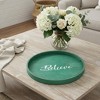 HomeRoots 14" Green And White Believe Round Serving Tray With Handles - 2 of 4